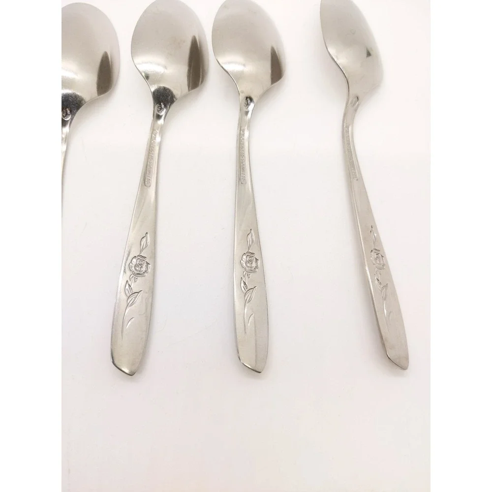 Oneida Rogers Sweet Briar Rose Flatware Spoons 6pc Stainless Floral Design
